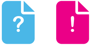 File blue question mark and pink file with exclamation mark